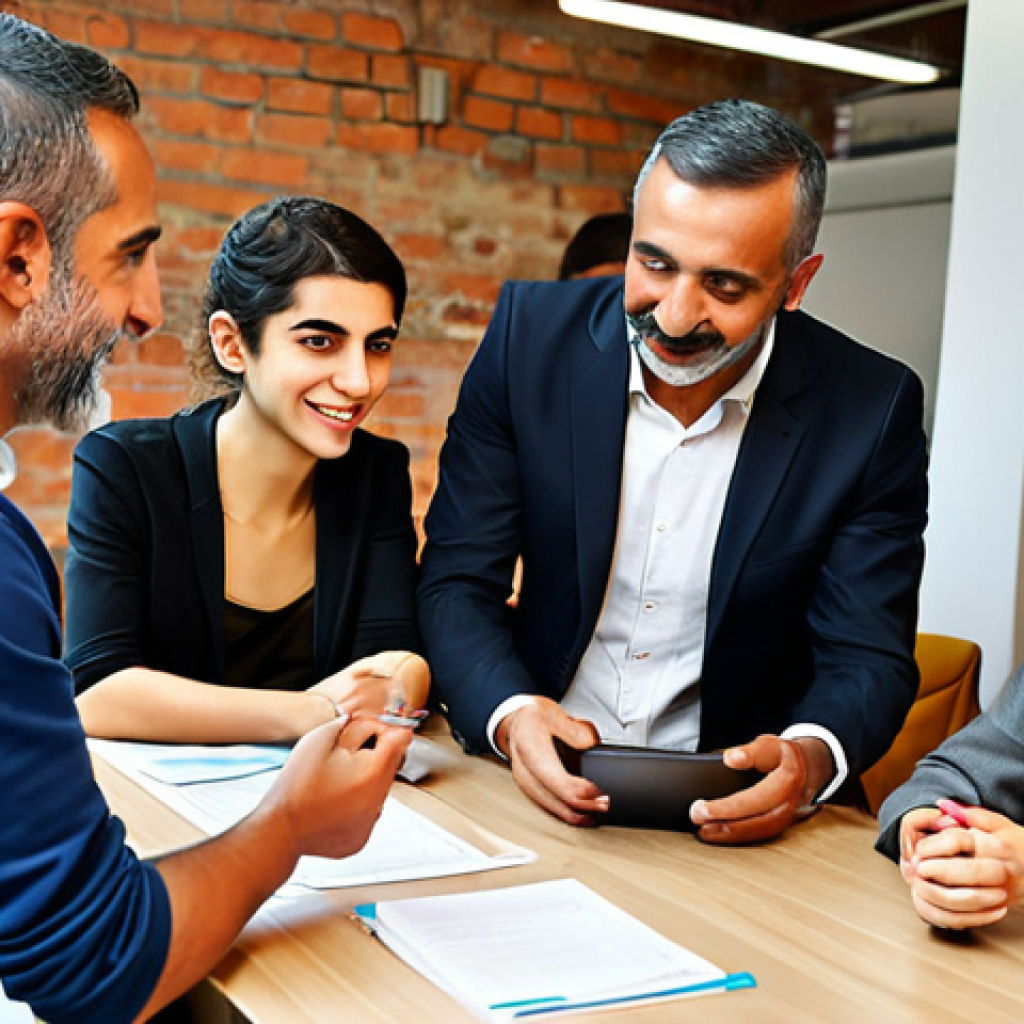 **

A diverse group of Turkish angel investors (male and female, various ages) meeting in a modern Istanbul co-working space. Some are reviewing documents, others are enthusiastically discussing ideas with a young Turkish tech entrepreneur presenting a mobile app prototype. The atmosphere is energetic and optimistic, with Turkish coffee and simit visible on the table. Focus on conveying the "protective angel" aspect.

**