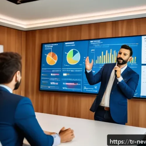스타트업 성공 사례 초기 투자 유치 과정 - A confident Turkish entrepreneur presenting a startup pitch to a group of diverse angel investors in...