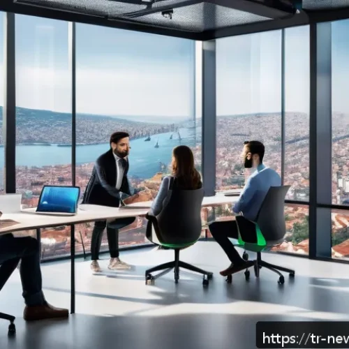 초기 스타트업을 위한 유망 산업 트렌드 - A modern Turkish startup office environment featuring a diverse group of young professionals collabo...