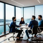 투자자들이 선호하는 스타트업의 특징 - A dynamic startup team meeting in a modern Istanbul office, featuring diverse professionals includin...